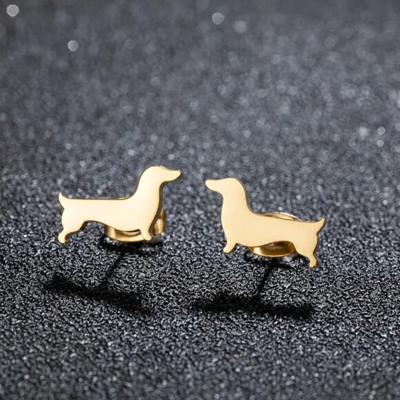 Independent Jewelry - Gold Stainless Steel DACHSHUND Dog Stud Earrings